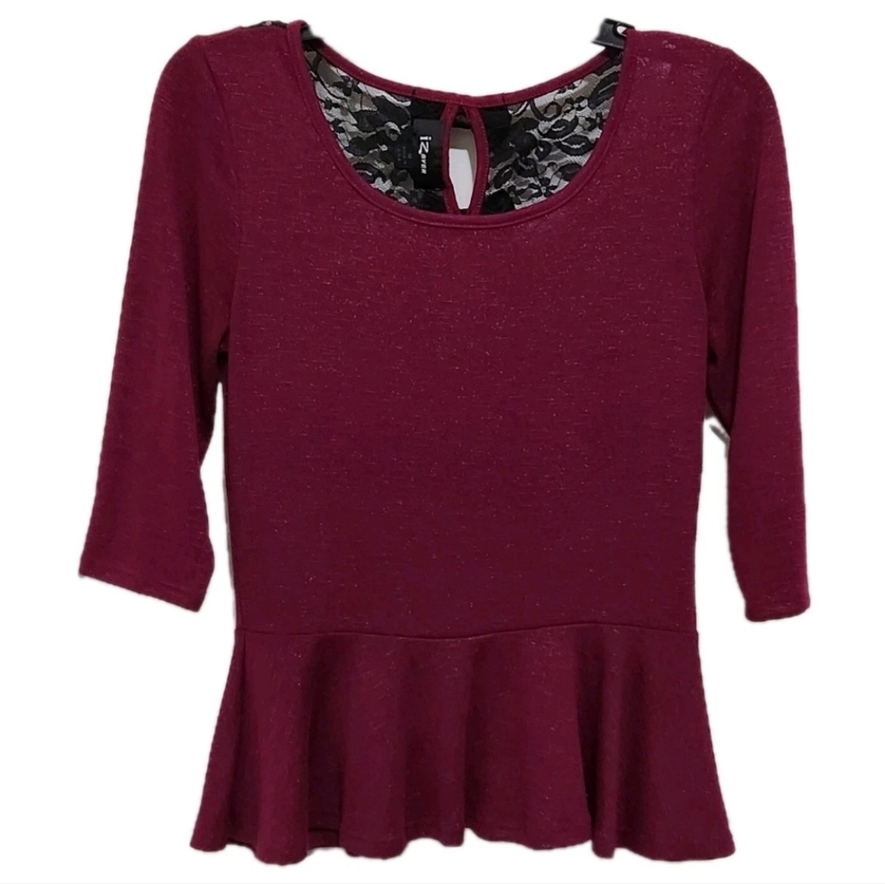 IZ Buyer Junior's M Lace Back Berry Peplum Sparkle Sweater Whimsigoth Feminine